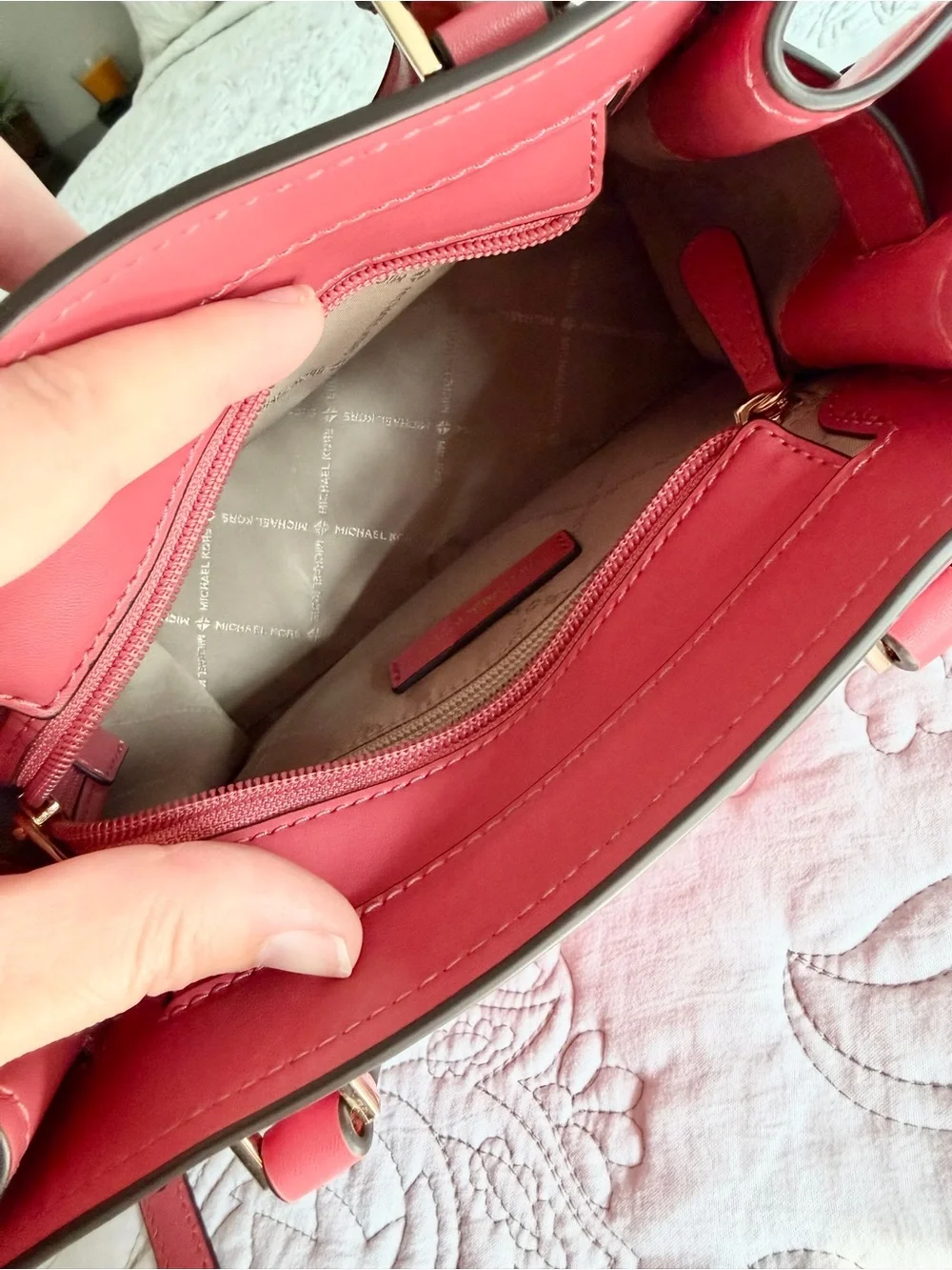 Michael Kors Hamilton Small Patchwork Satchel Gold Charm Light Berry Leather